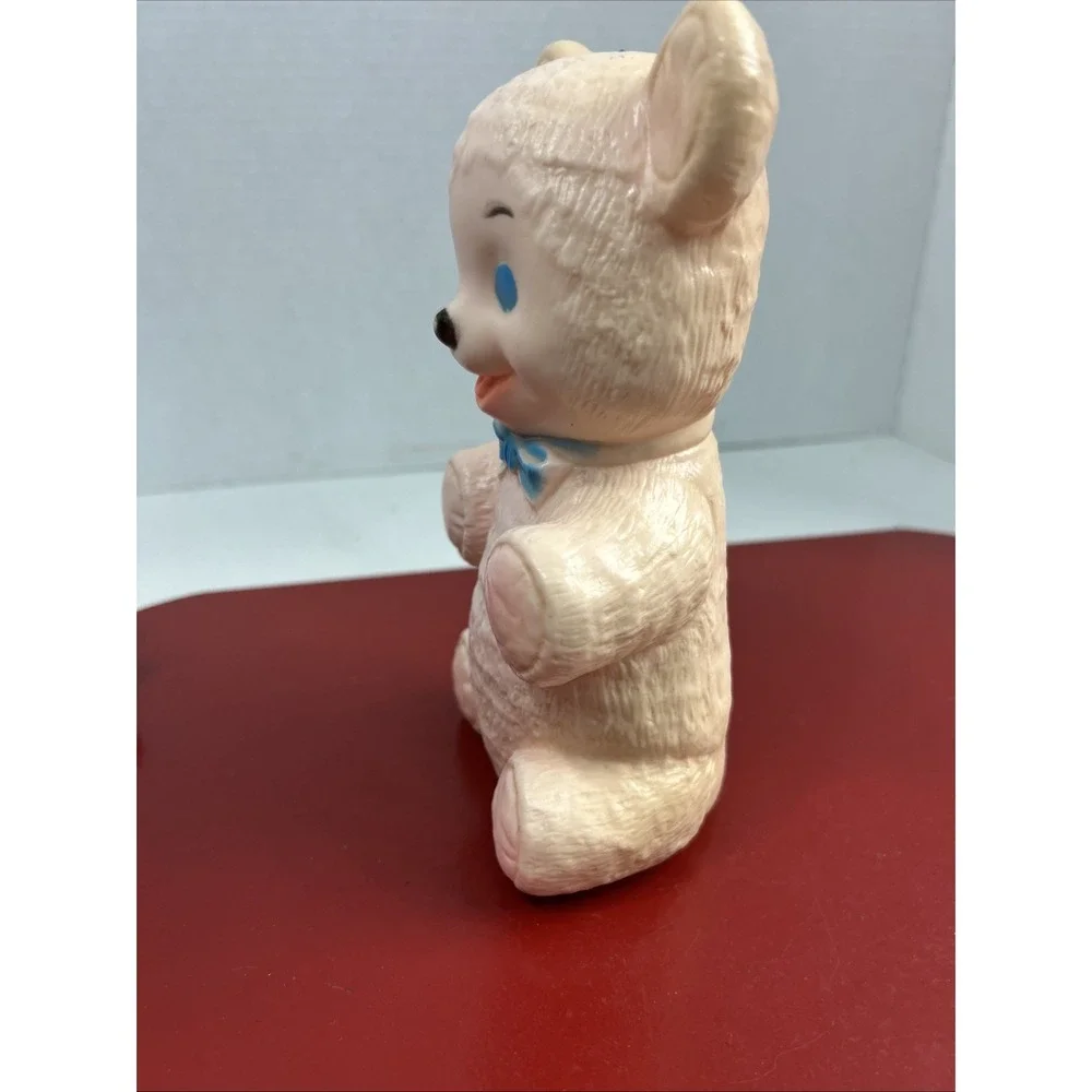 Vintage Sanitoy Inc. NY,‎ NY Rubber Bear Squeak Toy with Blue Bow. RARE